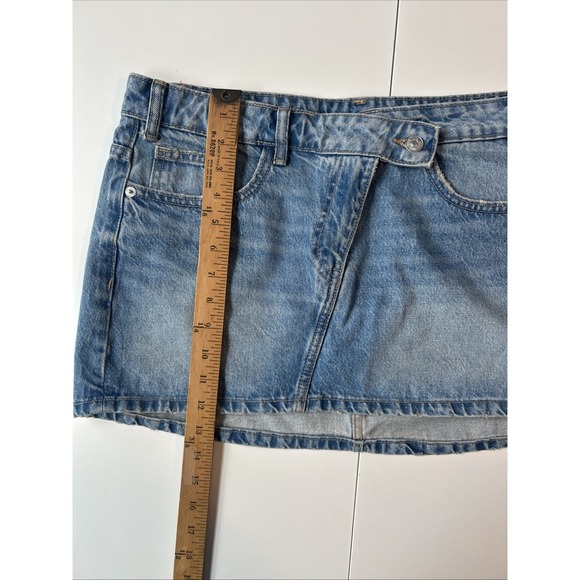 Zara Women's Denim Blue Mini Skirt Asymmetrical Waist Band Size Large - Picture 8 of 8